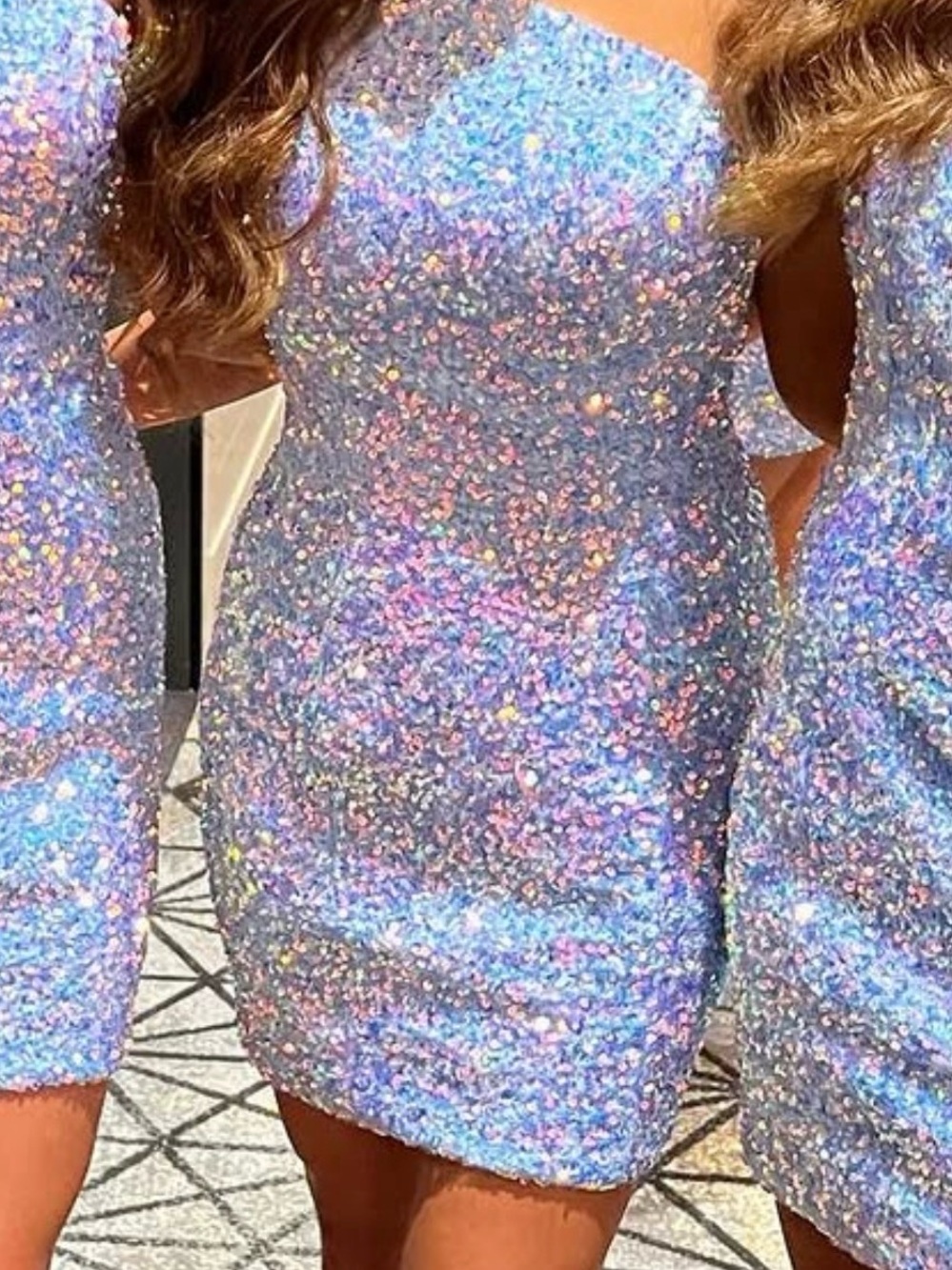 Sherri Hill Iridescent Sequin Strapless Mini Dress - Light Blue